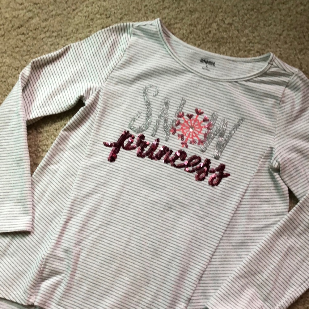 EUC Gymboree sequin Snow Princess shimmer gray stripe long sleeve shirt